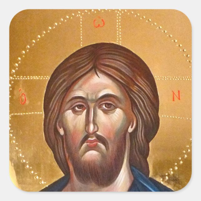 Pegatina Cuadrada Jesus Christ Pantocrator Painting (Anverso)