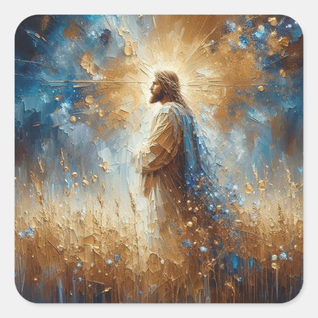 Pegatina Cuadrada Jesús - Colección de arte de la serie Jesús (Anverso)