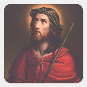 Pegatina Cuadrada Jesús con Corona de espinas