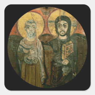 Pegatina Cuadrada Jesús con el icono copto de abad