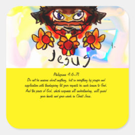 Pegatina Cuadrada jesus con girasoles tazón de café gigante nota de 