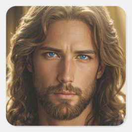 Pegatina Cuadrada Jesús con ojos azules retrato