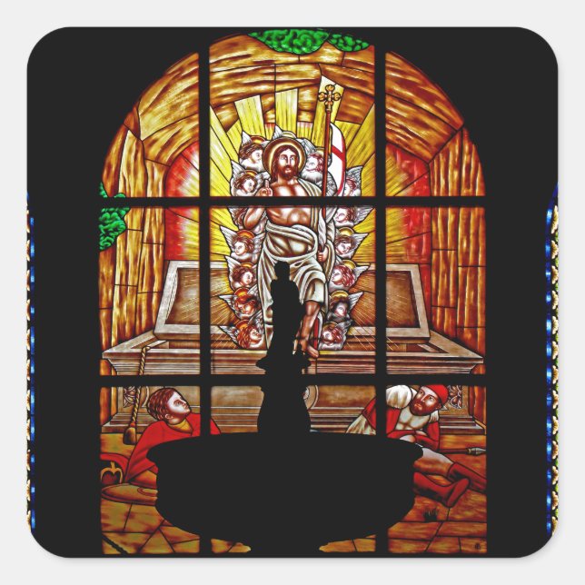 Pegatina Cuadrada jesús de vidrio manchado (Anverso)