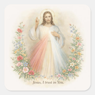 Pegatina Cuadrada Jesús Divina Misericordia Primera Comunión