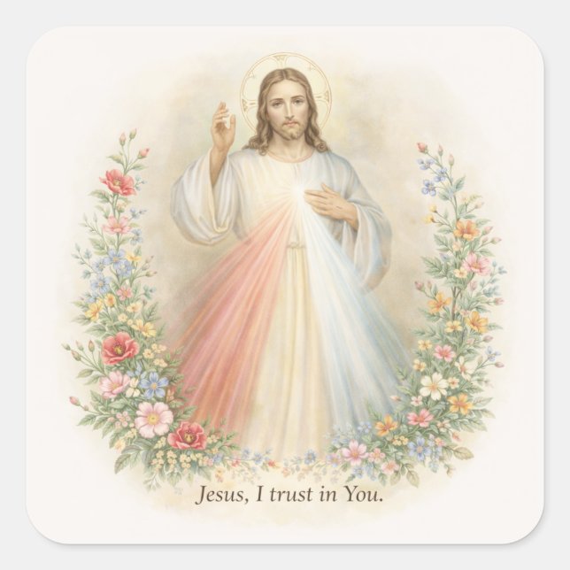 Pegatina Cuadrada Jesus Divine Mercy First Holy Communion (Anverso)
