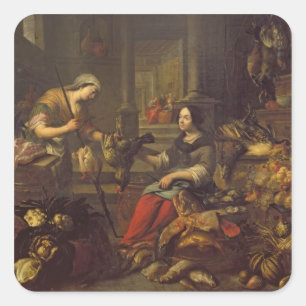 Pegatina Cuadrada Jesús en el hogar de Martha y de Maria 2