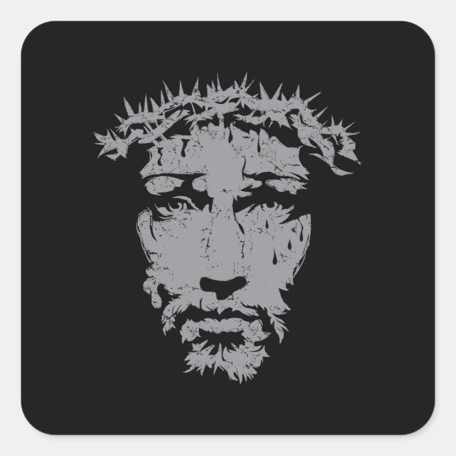 Pegatina Cuadrada Jesús es Dios | Cara de Jesús (Anverso)