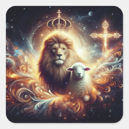 Pegatina Cuadrada Jesús es el León y el Cordero