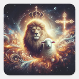 Pegatina Cuadrada Jesús es el León y el Cordero