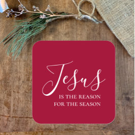Pegatina Cuadrada Jesús es la razón de la temporada Navidades Rojos
