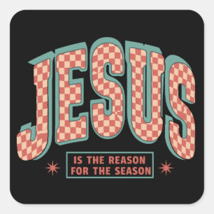 Pegatina Cuadrada Jesús Es La Razón Navidad Cristiano Retro
