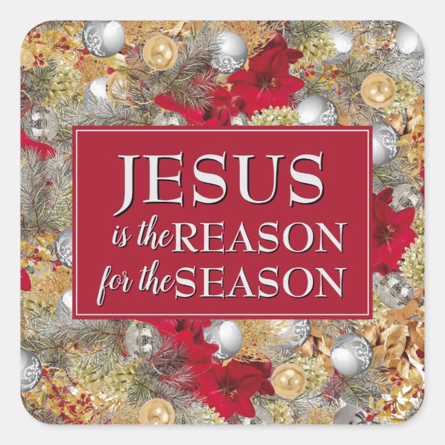 Pegatina Cuadrada JESÚS ES LA RAZÓN POR LA QUE LOS Navidades (Anverso)
