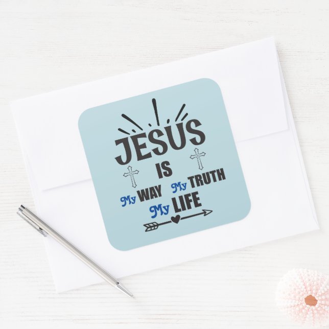 Pegatina Cuadrada Jesús es mi camino mi verdad mi vida (Sobre)