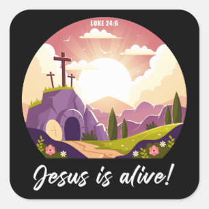 Pegatina Cuadrada Jesús es un cristiano vivo en la Pascua de Pascua