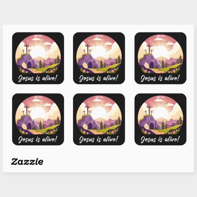 Pegatina Cuadrada Jesús está vivo - Cruz Cristiana de Pascua (Hoja)