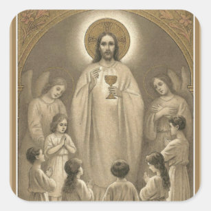 Pegatina Cuadrada Jesús Eucaristía Angels Primer Niño De Comunión Sa