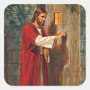 Pegatina Cuadrada Jesús golpea en la puerta
