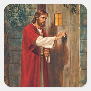 Pegatina Cuadrada Jesús golpea en la puerta