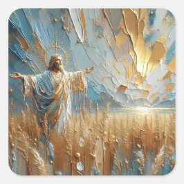 Pegatina Cuadrada Jesús hablando padre - Colección de arte de la ser