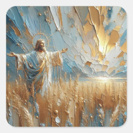 Pegatina Cuadrada Jesús hablando padre - Colección de arte de la ser
