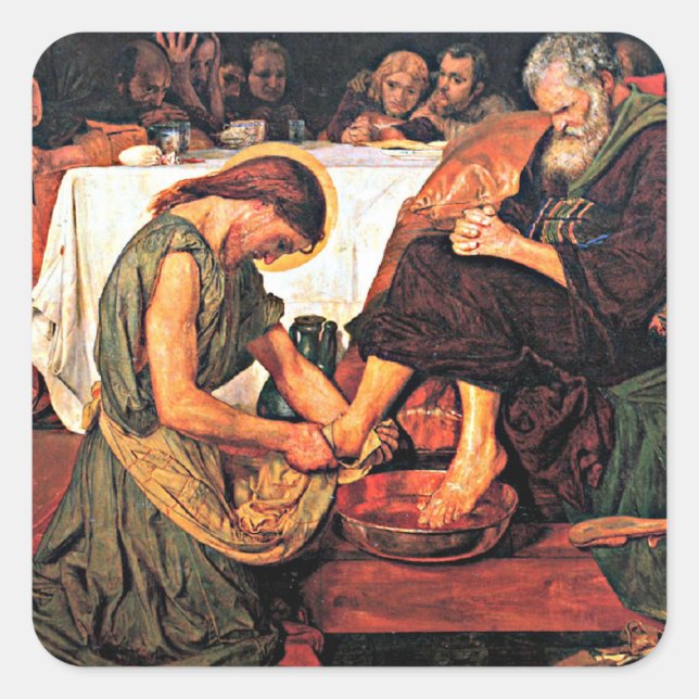 Pegatina Cuadrada Jesús lavando los pies de Peter (Anverso)