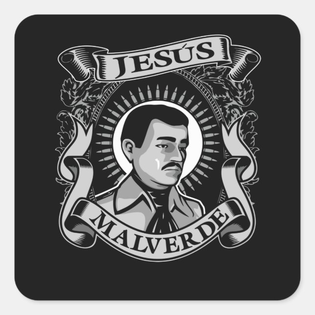 Pegatina Cuadrada Jesus Malverde Gift Hero Mexicano Jesus Malverde (Anverso)