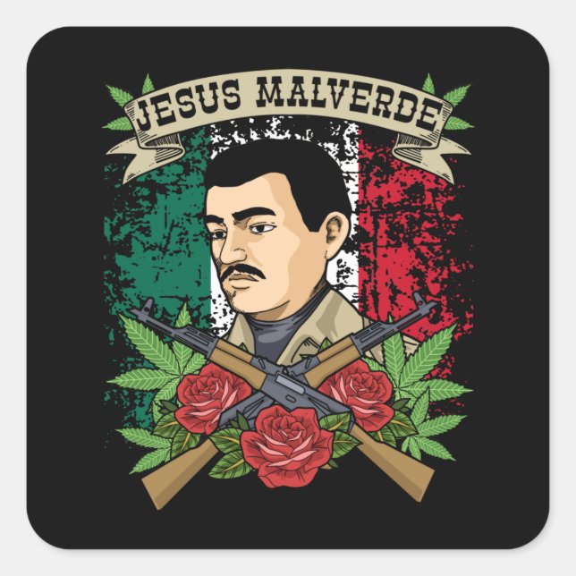 Pegatina Cuadrada Jesus Malverde Gift Mujeres y hombres Jesus Malver (Anverso)
