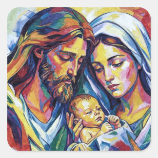 Pegatina Cuadrada Jésus Marie et Joseph