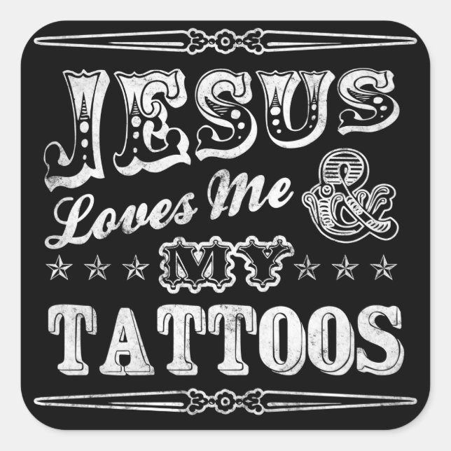 Pegatina Cuadrada Jesús me ama a mí y a mis Pegatinas de tatuajes (Anverso)