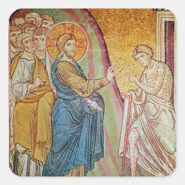 Pegatina Cuadrada Jesús que cura a un leproso (Anverso)