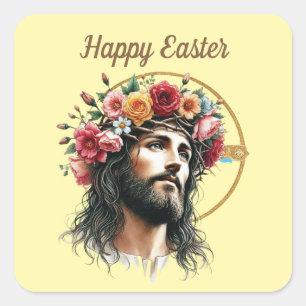 Pegatina Cuadrada Jesús Religioso Feliz Pascua