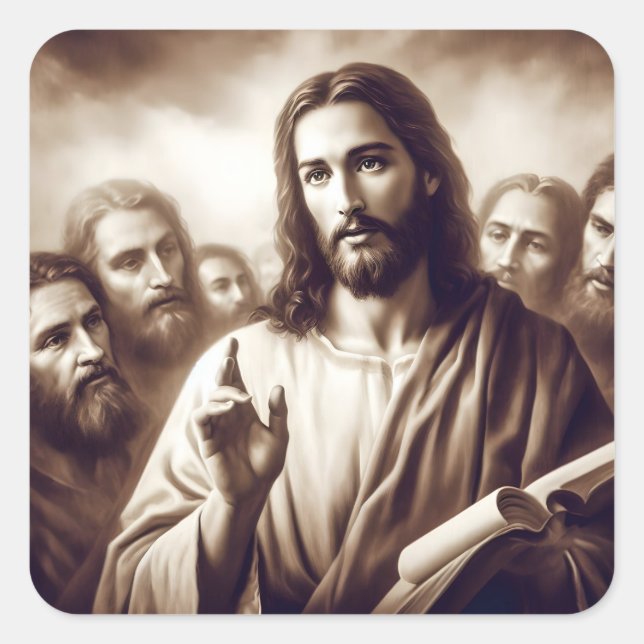 Pegatina Cuadrada Jesús Representado Como Profesor (Anverso)