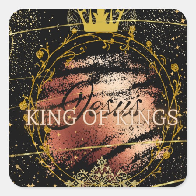 Pegatina Cuadrada Jesús: Rey de Reyes (Anverso)