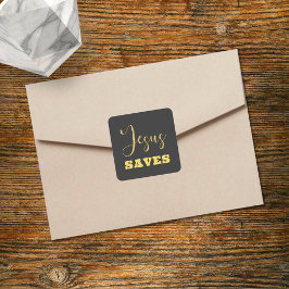 Pegatina Cuadrada Jesús salva al Purpurina dorado amarillo