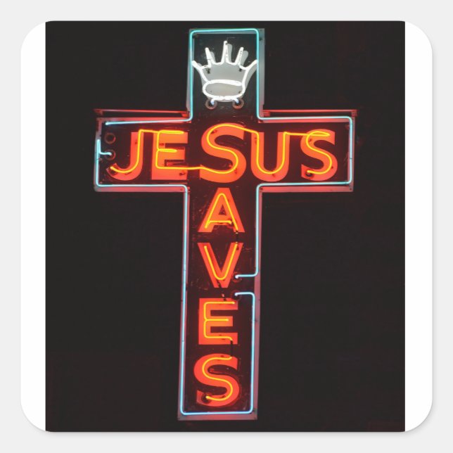 Pegatina Cuadrada Jesús salva el Rótulo (Anverso)
