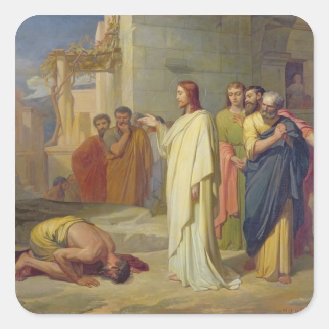 Pegatina Cuadrada Jesús sanando el leproso, 1864 (Anverso)