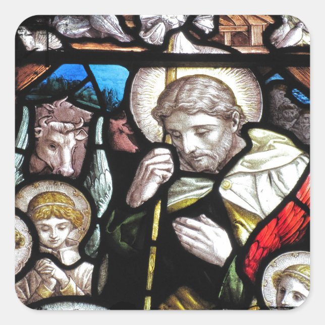 Pegatina Cuadrada Jesús Shepherd Staind Glass Art (Anverso)