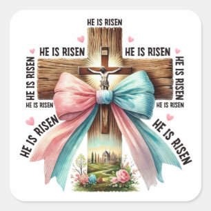 Pegatina Cuadrada Jesús siempre salva la primavera cristiana de Pasc