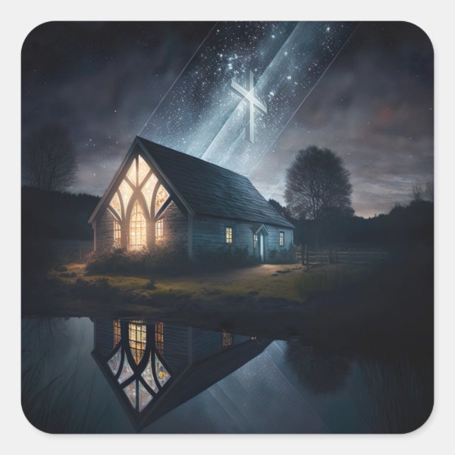 Pegatina Cuadrada Jesús Vive Aquí (Anverso)