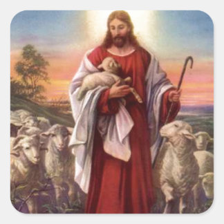 Pegatina Cuadrada Jesús y corderos