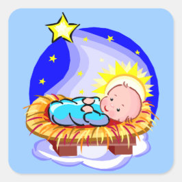 Pegatina Cuadrada Jesús Y Estrella De Bebé Cuidado