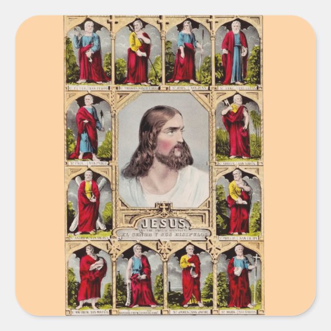 Pegatina Cuadrada Jesús y los doce apóstoles (Anverso)