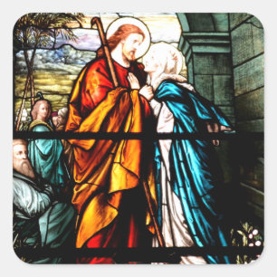 Pegatina Cuadrada Jesús y Maria