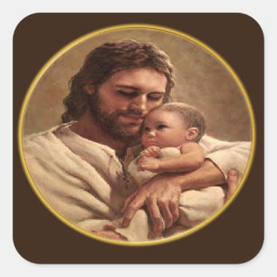 Pegatina Cuadrada Jesús y niño