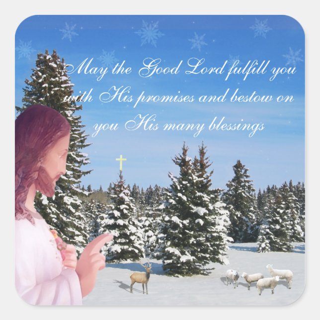 Pegatina Cuadrada Jesús y ovejas (Anverso)