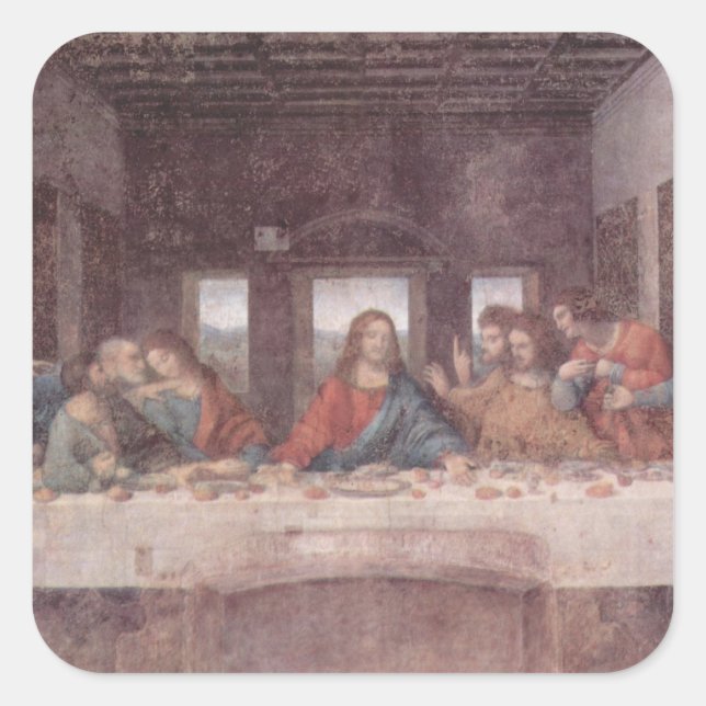 Pegatina Cuadrada Jesús "Yeshua" La última cena, Leonardo da Vinci (Anverso)