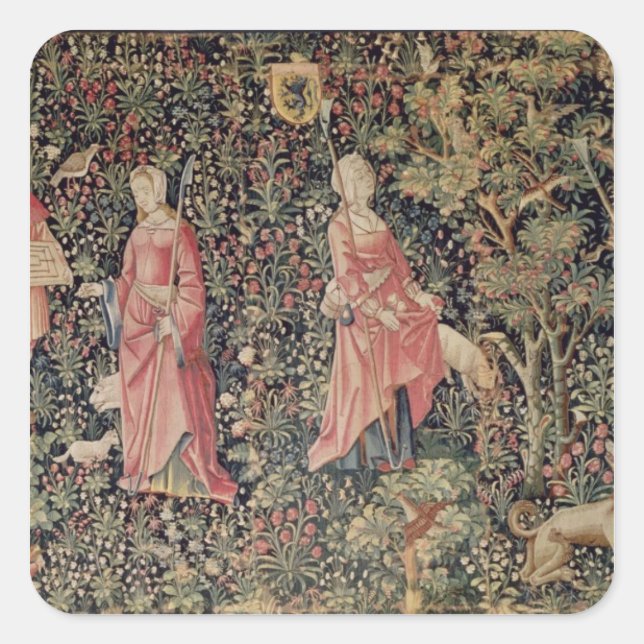 Pegatina Cuadrada Jeu de Marelle et Cueillette de Fruits (Anverso)