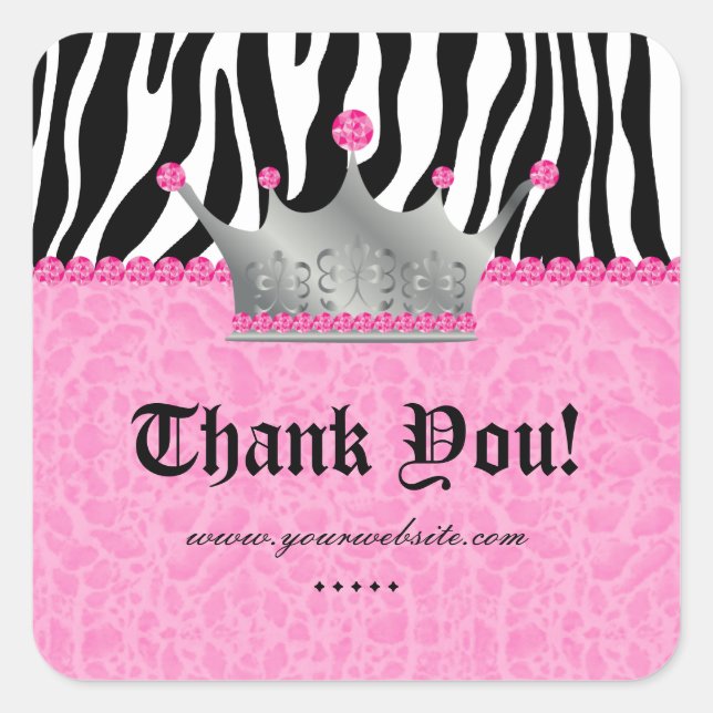 Pegatina Cuadrada Jewels leopard Crown Lace Heart Pink Gracias Sq (Anverso)