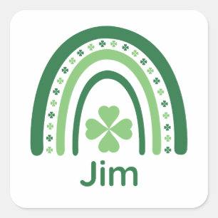 Pegatina Cuadrada Jim Name Clover Boho Rainbow