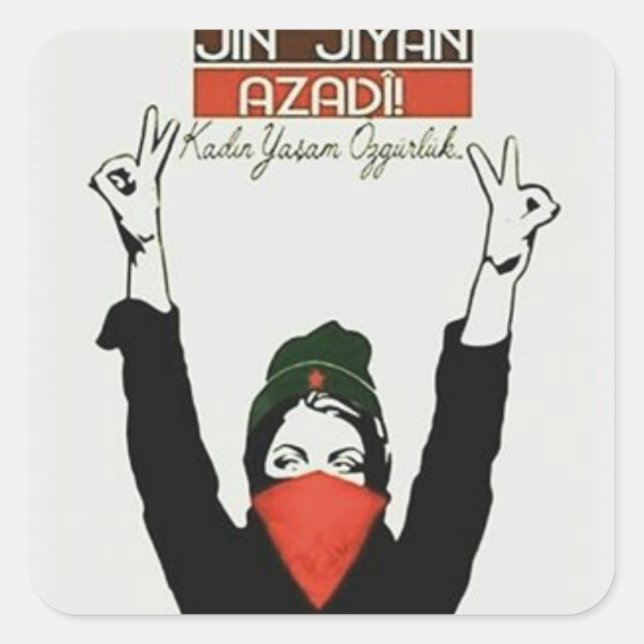 Pegatina Cuadrada Jin Jiyan Azadi (Anverso)